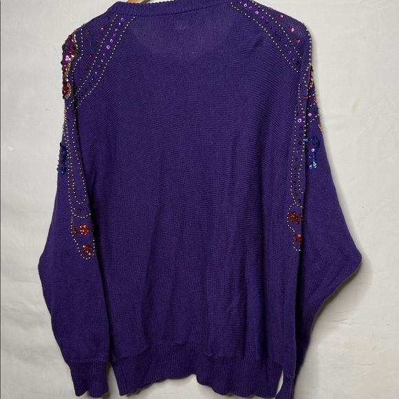 Vintage Diana Marco 1980’s purple embroidered sequin beaded sweater sz 22 Large - Picture 6 of 7
